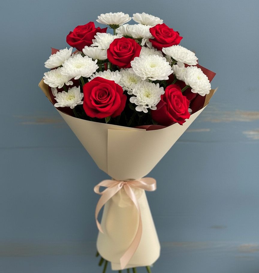 Букет цветов из: Розы и Хризантемы в Старые Атаги