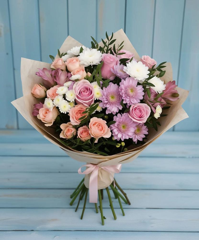 Букет цветов из: Хризантемы, Розы и Альстромерии в Старые Атаги