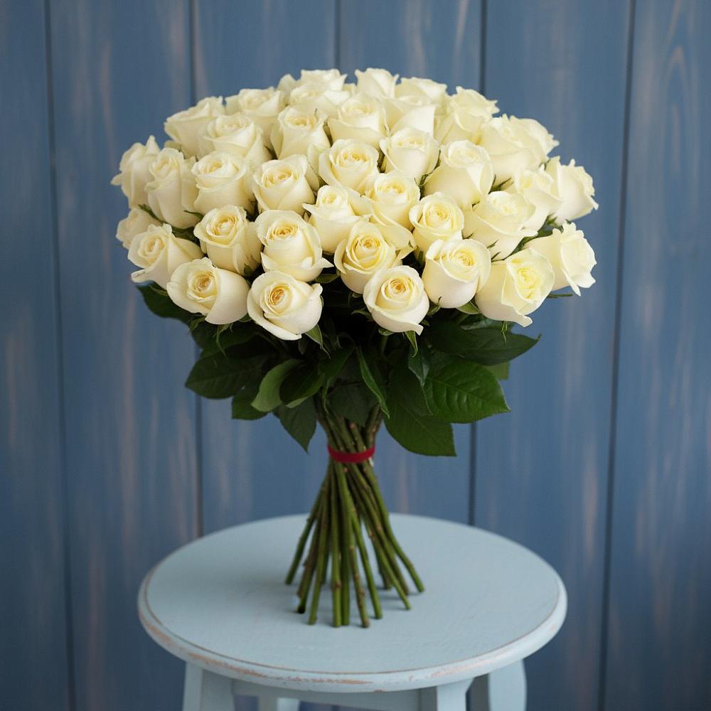 Букет 51 Белая роза Эдлесс Лав в Старые Атаги