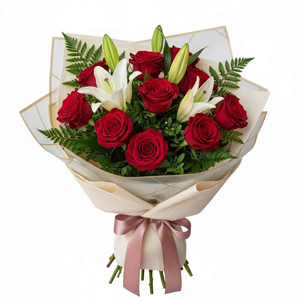 Букет цветов из: Лилии и Розы в Старые Атаги